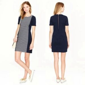 J Crew Navy Blue Ivory Textured Stripe Shift Dress - size 6, Women’s